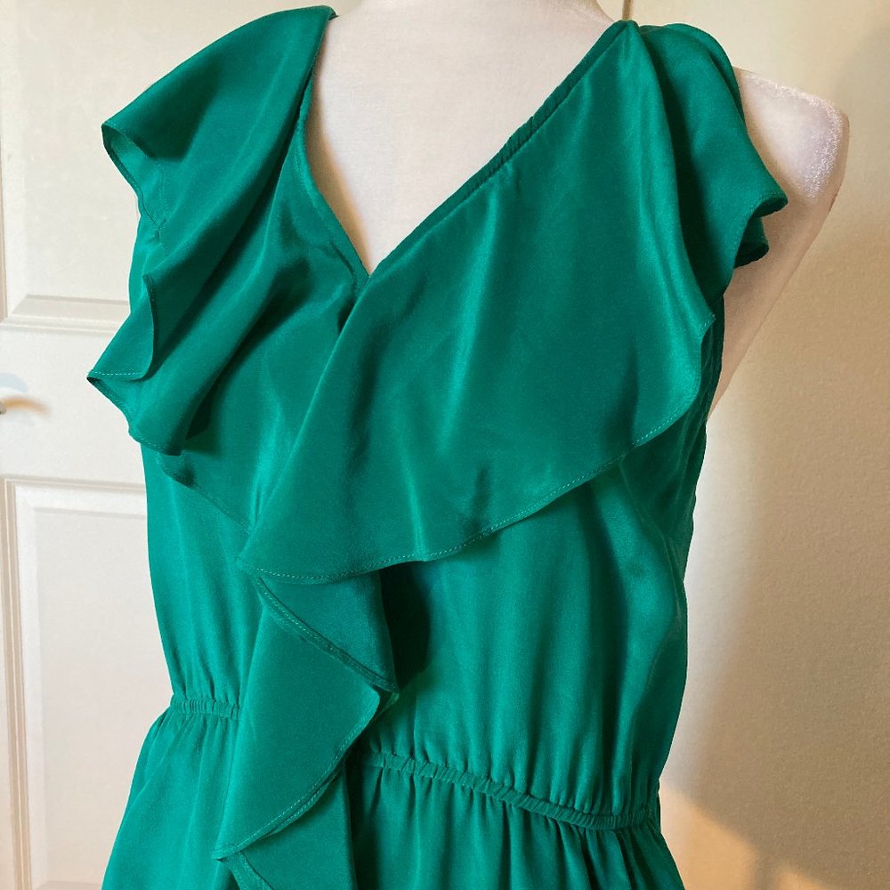 Greylin Silk Ruffle Racerback Dress Emerald - Picture 3 of 7